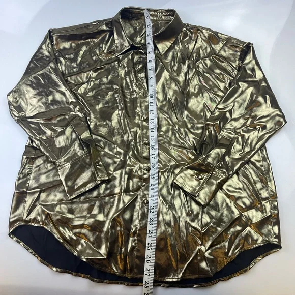 Allison New York Gold Lame Button Down Shirt N273-35 - Picture 6 of 6